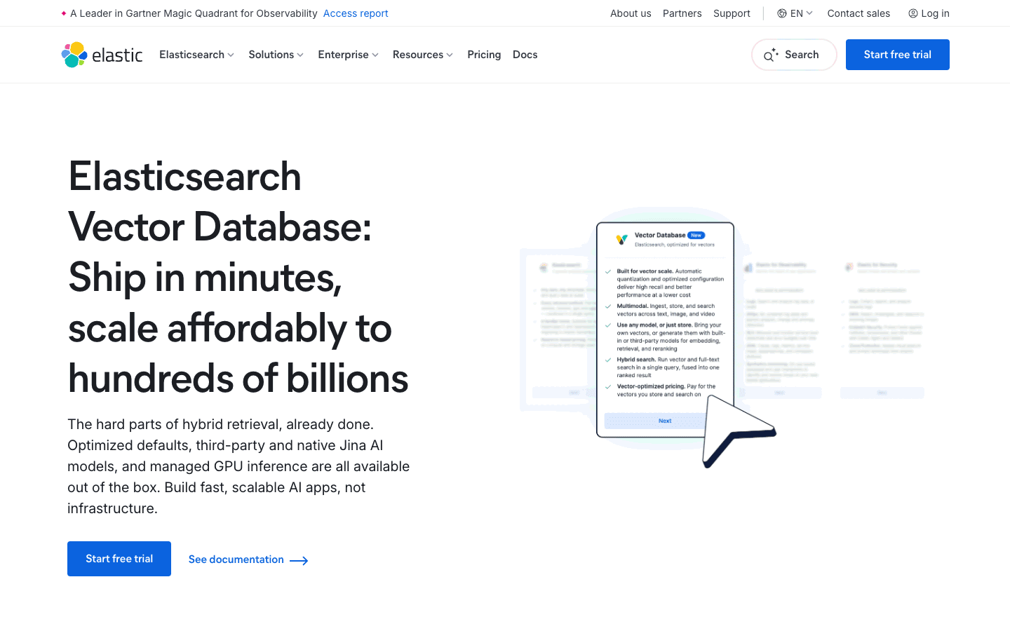 Elasticsearch vector database page on elastic.co