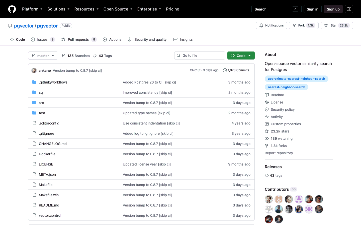 pgvector GitHub repository page