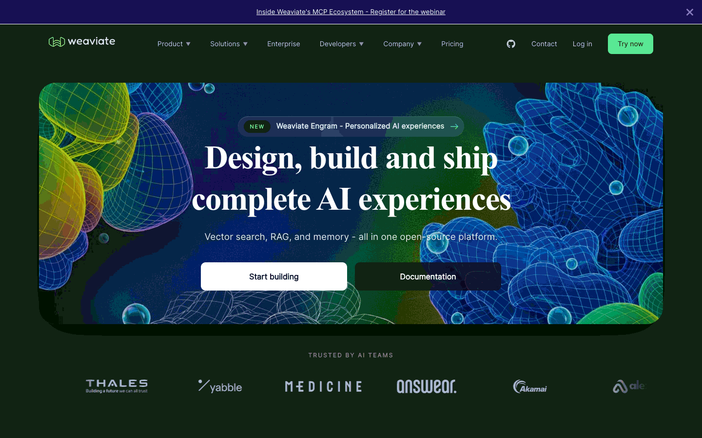 Weaviate vector database home page