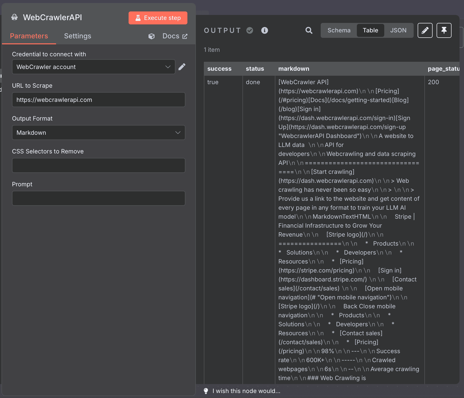 WebcrawlerAPI n8n test node