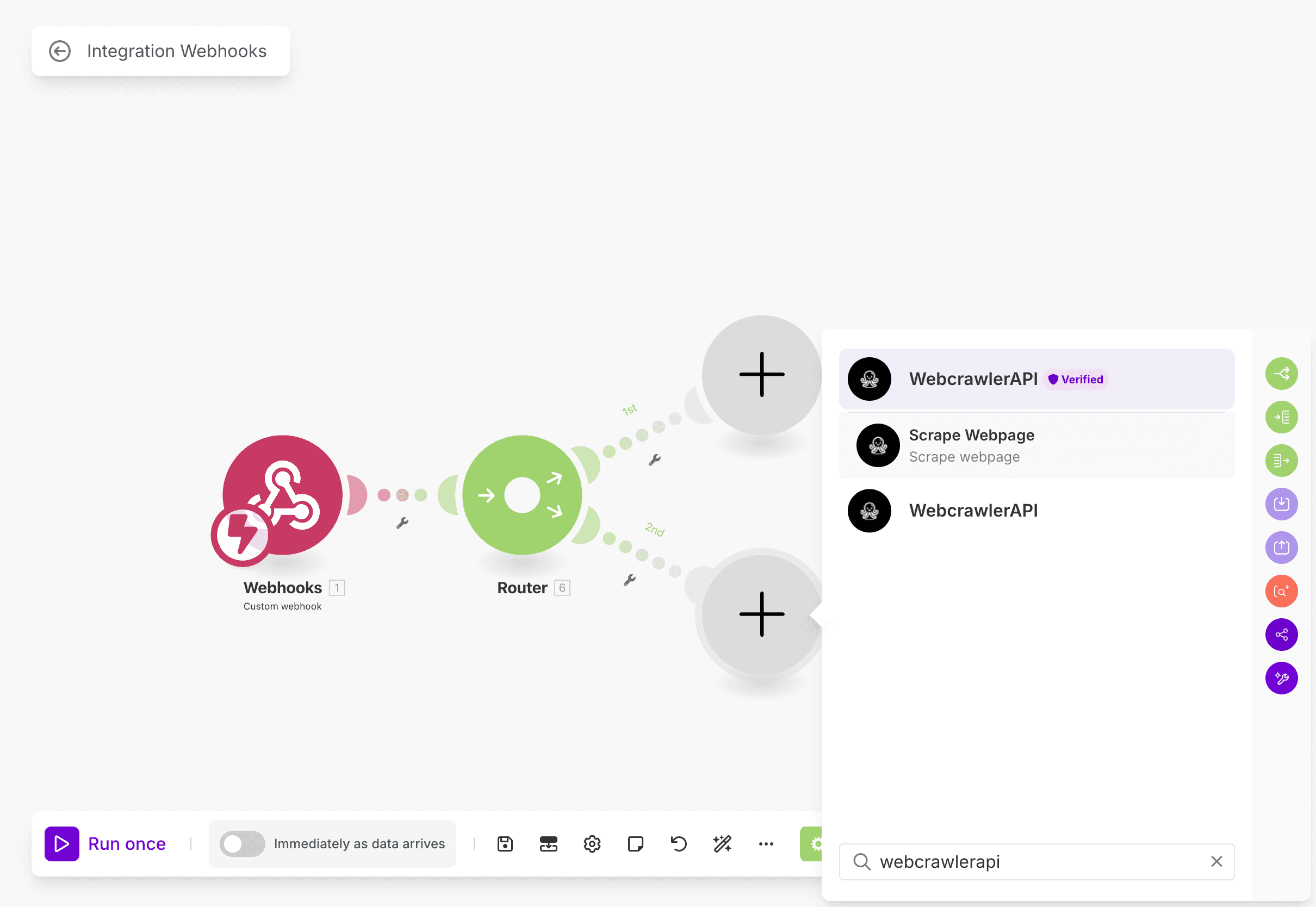 Make integration search WebcrawlerAPI app