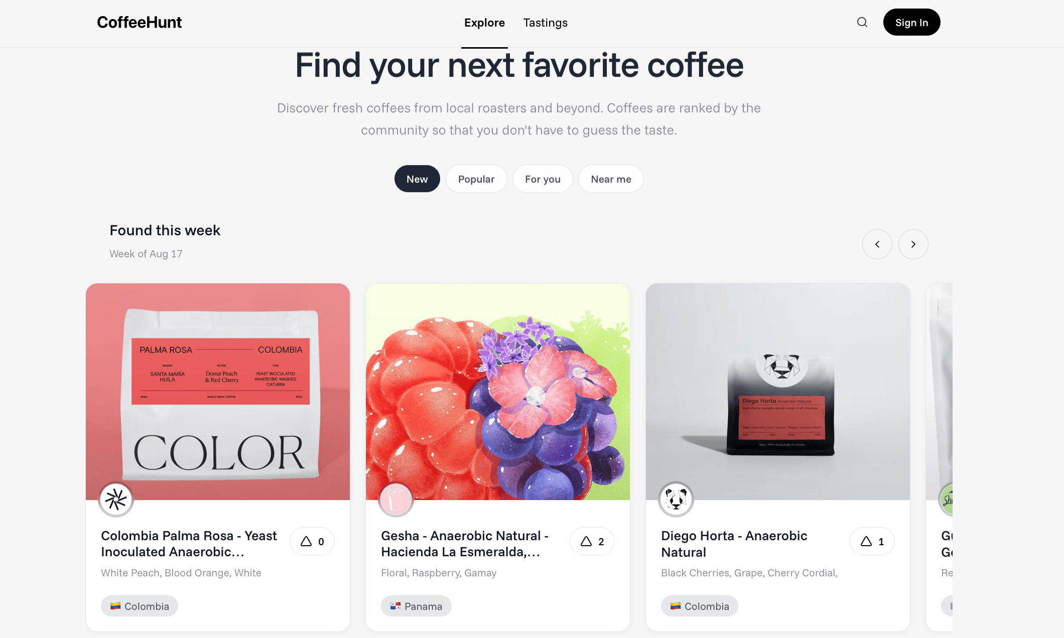 CoffeeHunt's Explore page showing this week's coffee drops