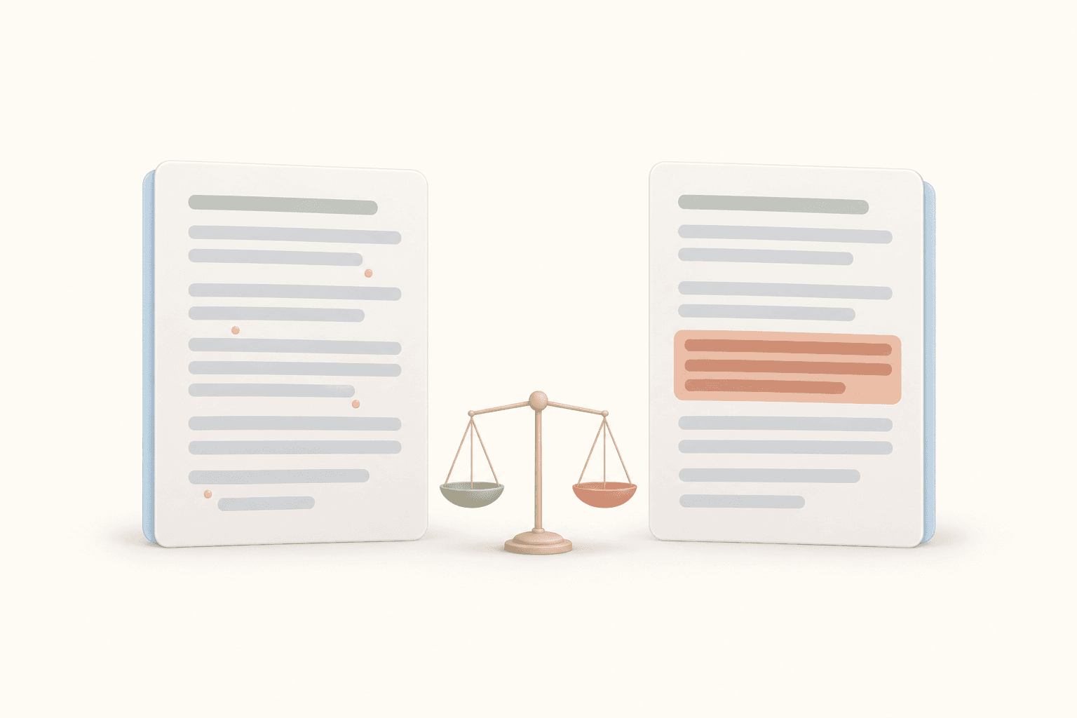 Two nearly identical pages with scattered timestamp noise on one side and a single real edit on the other